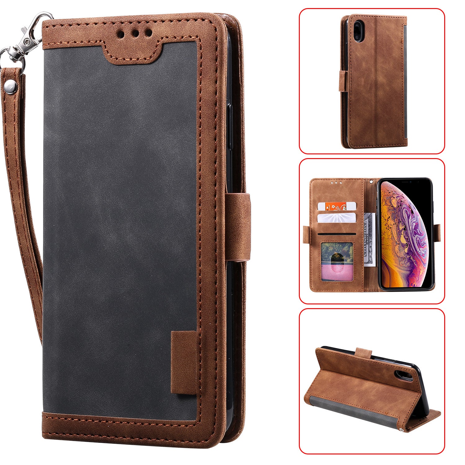 Kožené pouzdro Vintage Splicing Style Wallet Stand pro iPhone XR 6,1 palce Kožené pouzdro Vintage Splicing Style Wallet Stand pro iPhone XR 6,1 palce